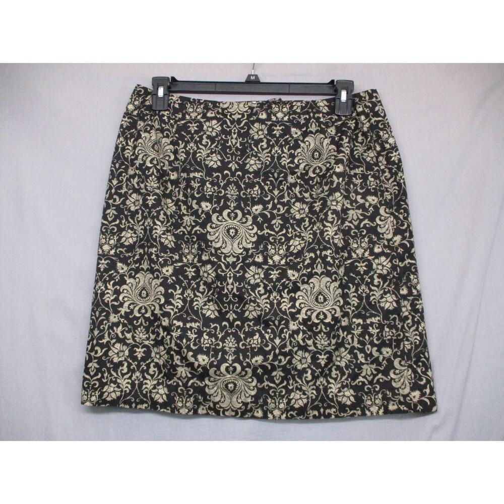 Talbots Black Floral Trendy Chic A-line 100% Cotton Skirt Womens Size Petite 16